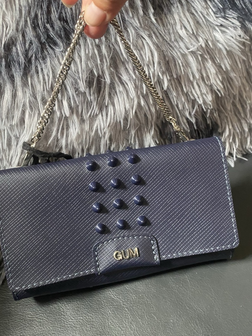 GUM Gianni Chiarini Design Studded Chain Shoulder Bag Black NWT